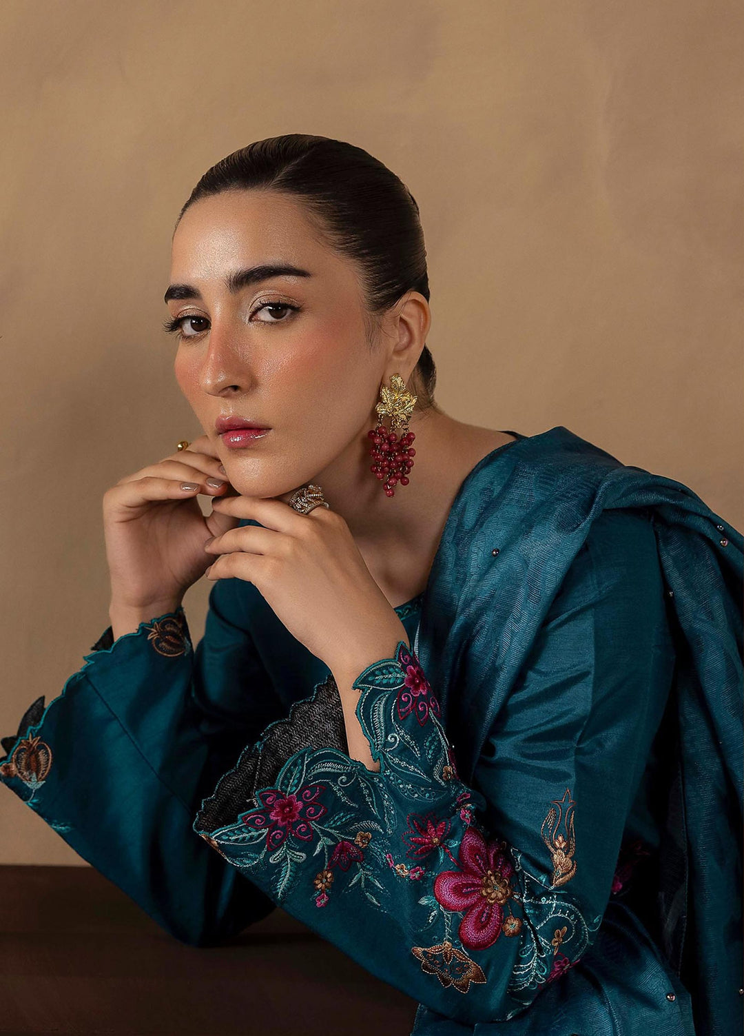 Silah by Rajbari Unstitched Embroidered Korean Silk 3 Piece Suit RB26US Teal - Festive Collection