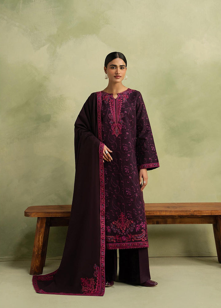 RajBari Exclusive Shawl Unstitched Embroidered Peach Leather 3 Piece Suit RB26UES 01 - Winter Collection