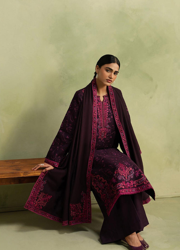 RajBari Exclusive Shawl Unstitched Embroidered Peach Leather 3 Piece Suit RB26UES 01 - Winter Collection