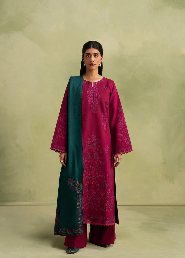 RajBari Exclusive Shawl Unstitched Embroidered Peach Leather 3 Piece Suit RB26UES 02 - Winter Collection