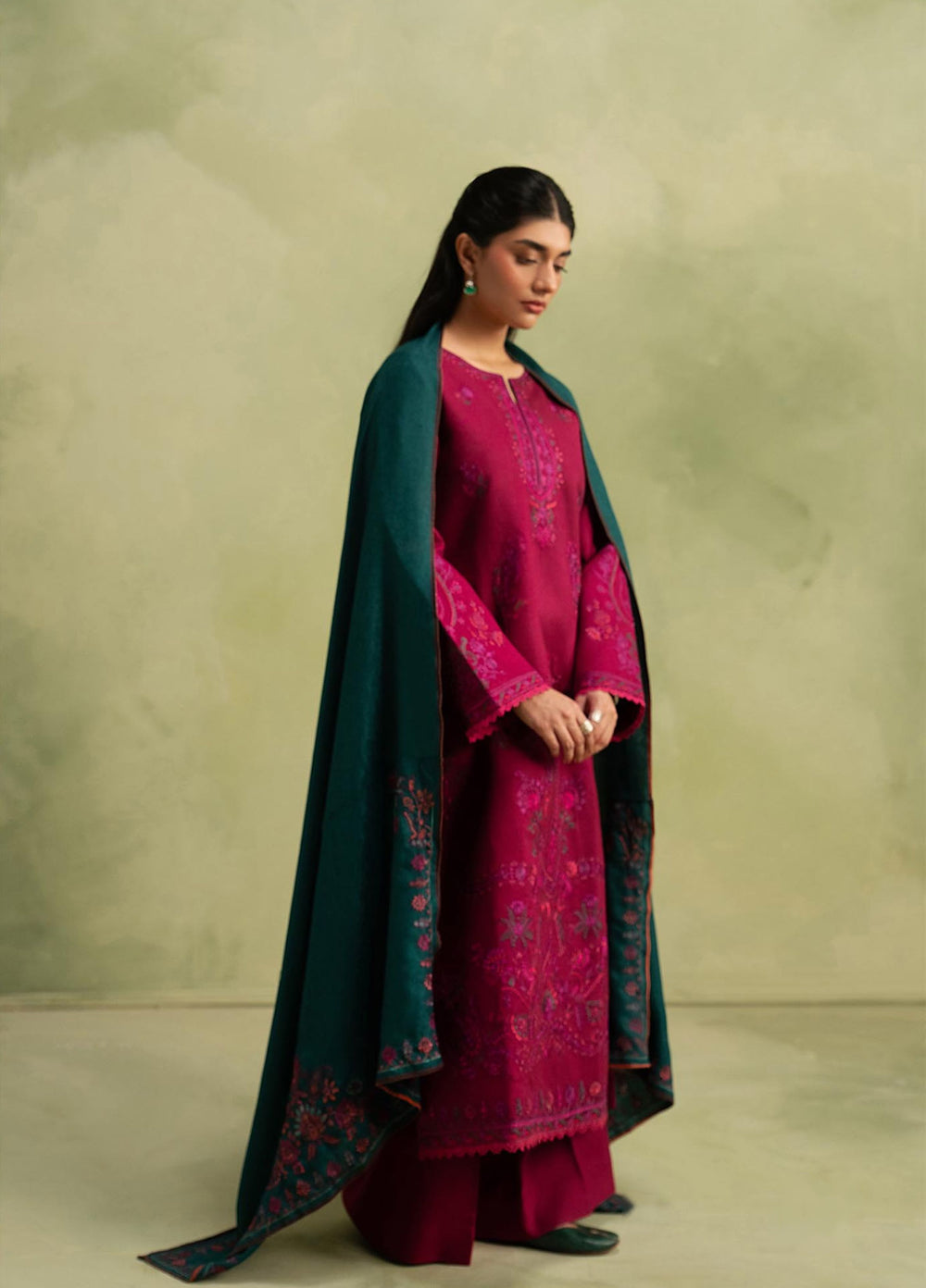 RajBari Exclusive Shawl Unstitched Embroidered Peach Leather 3 Piece Suit RB26UES 02 - Winter Collection
