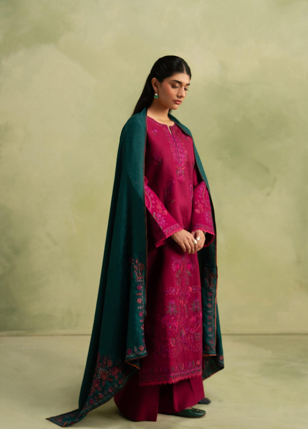 RajBari Exclusive Shawl Unstitched Embroidered Peach Leather 3 Piece Suit RB26UES 02 - Winter Collection
