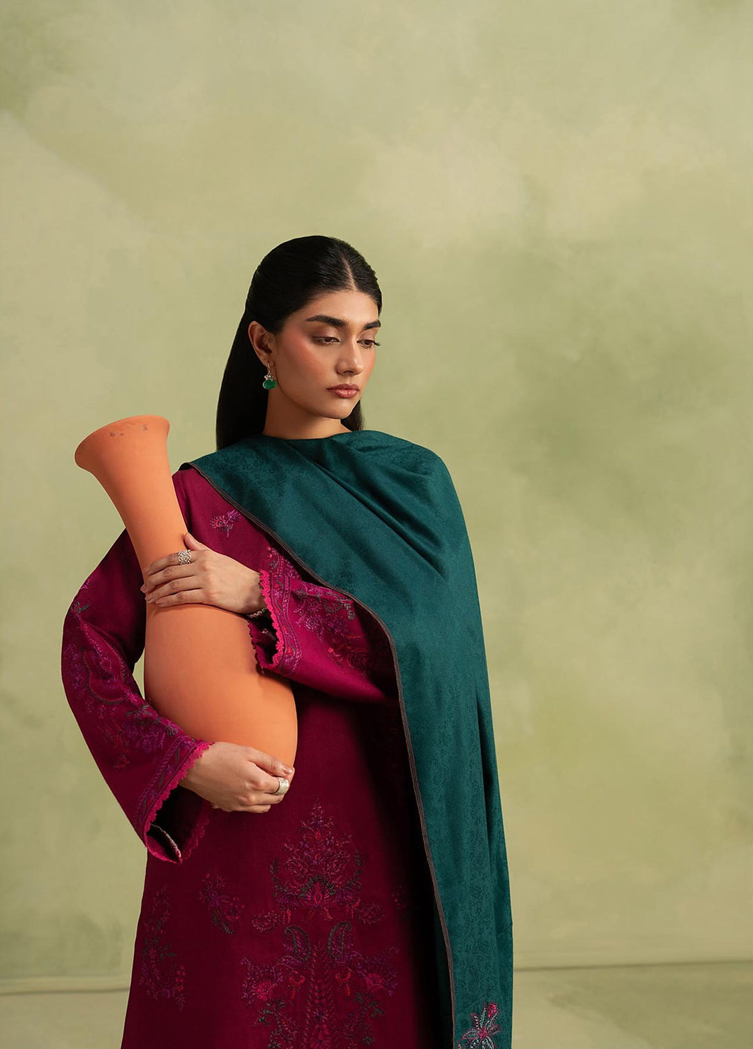 RajBari Exclusive Shawl Unstitched Embroidered Peach Leather 3 Piece Suit RB26UES 02 - Winter Collection