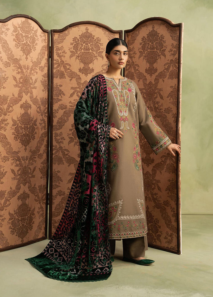 RajBari Exclusive Shawl Unstitched Embroidered Peach Leather 3 Piece Suit RB26UES 04 - Winter Collection