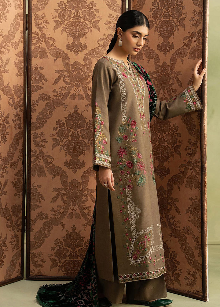 RajBari Exclusive Shawl Unstitched Embroidered Peach Leather 3 Piece Suit RB26UES 04 - Winter Collection