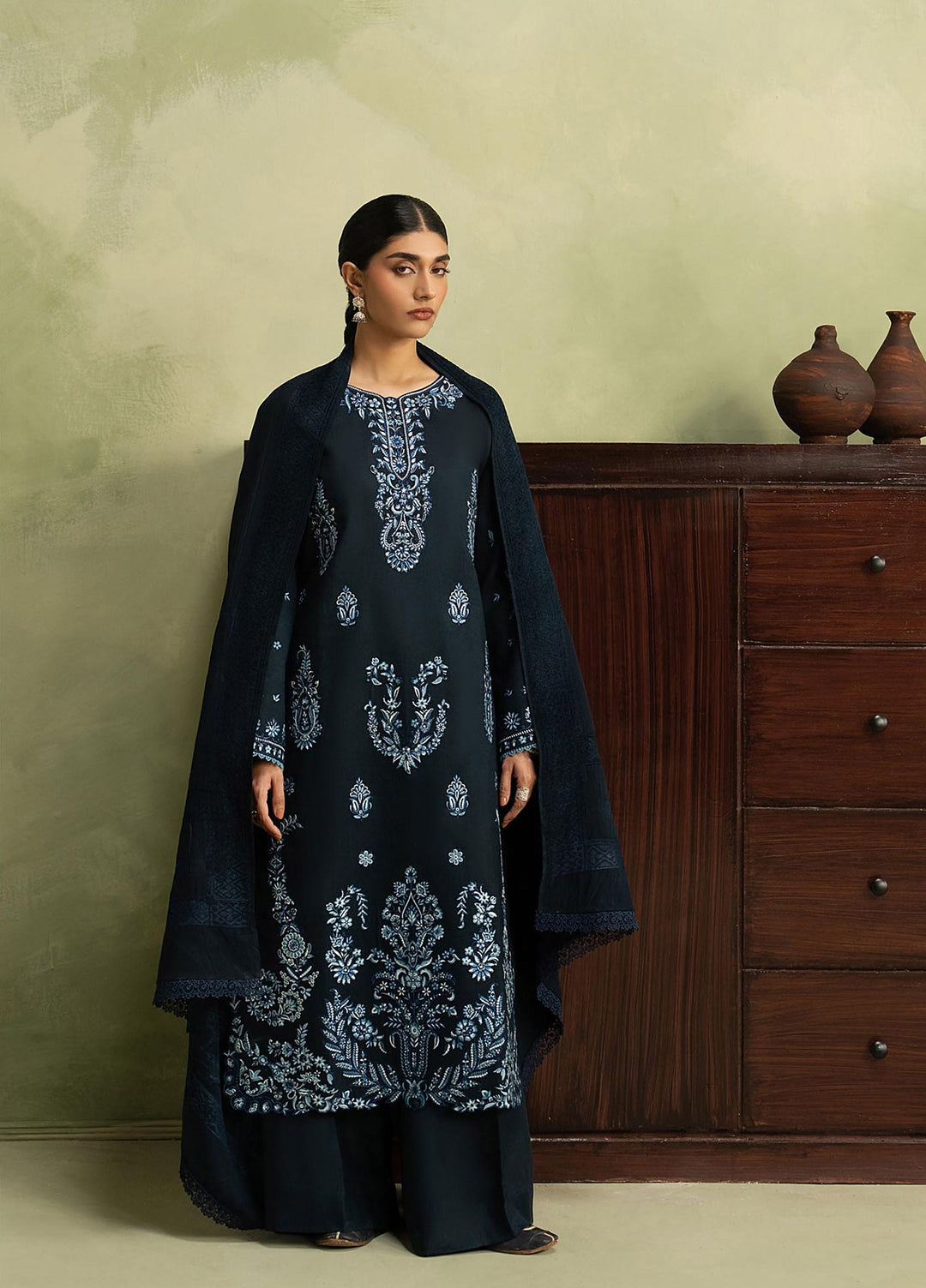 RajBari Exclusive Shawl Unstitched Embroidered Peach Leather 3 Piece Suit RB26UES 05 - Winter Collection