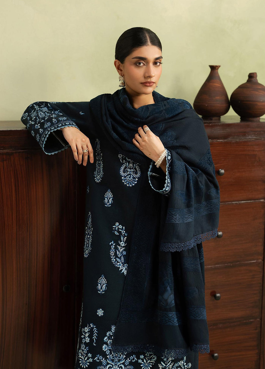 RajBari Exclusive Shawl Unstitched Embroidered Peach Leather 3 Piece Suit RB26UES 05 - Winter Collection