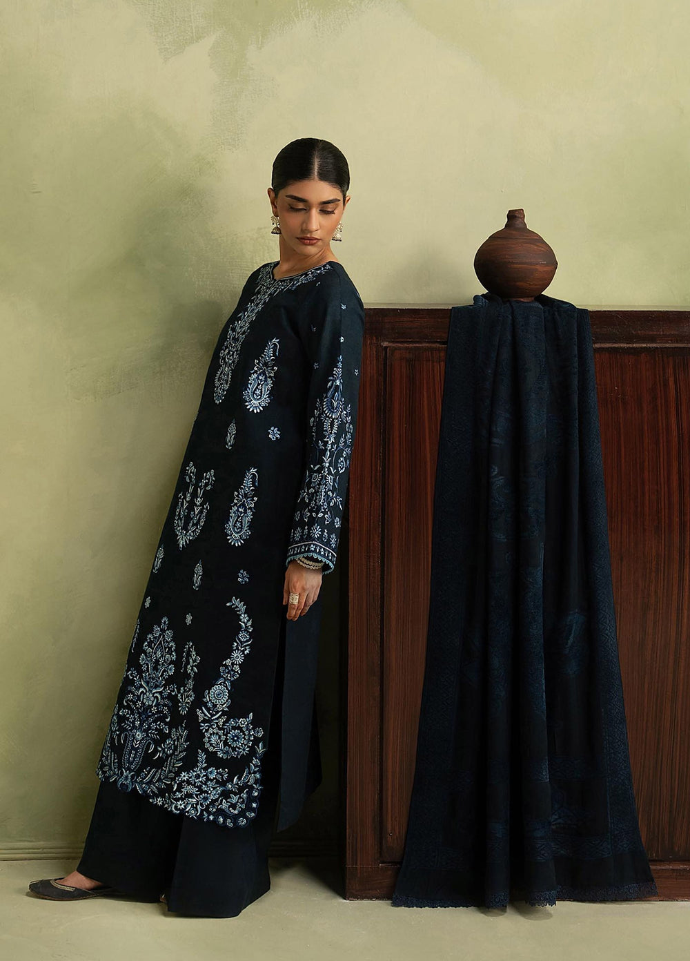 RajBari Exclusive Shawl Unstitched Embroidered Peach Leather 3 Piece Suit RB26UES 05 - Winter Collection