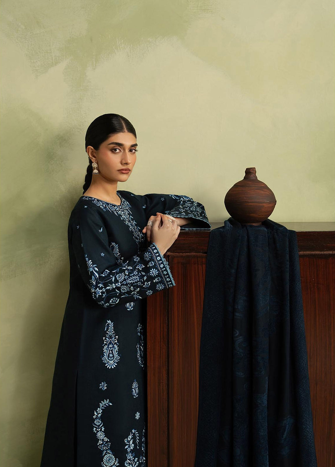 RajBari Exclusive Shawl Unstitched Embroidered Peach Leather 3 Piece Suit RB26UES 05 - Winter Collection