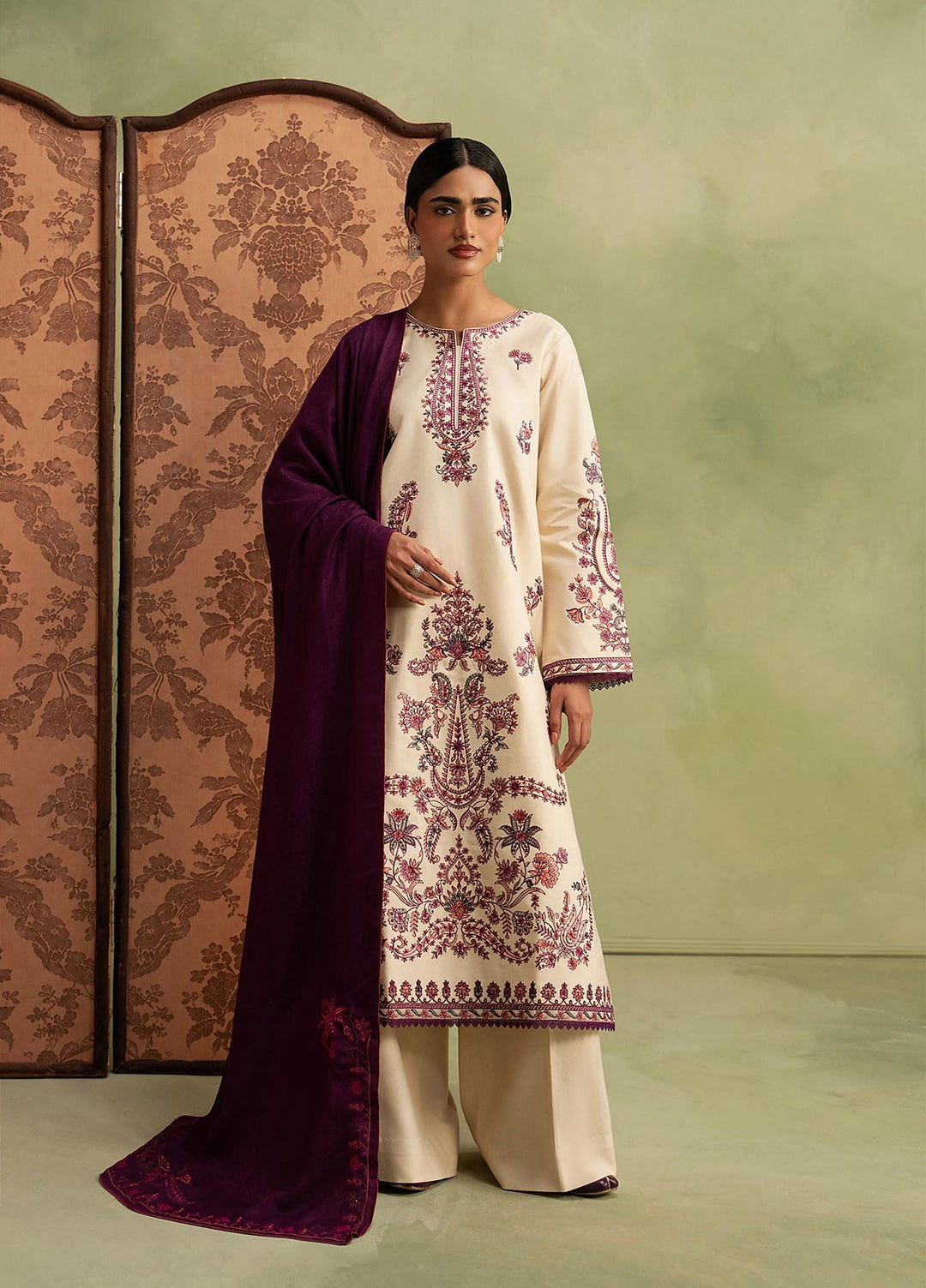 RajBari Exclusive Shawl Unstitched Embroidered Khaddar 3 Piece Suit RB26UES 10 - Winter Collection