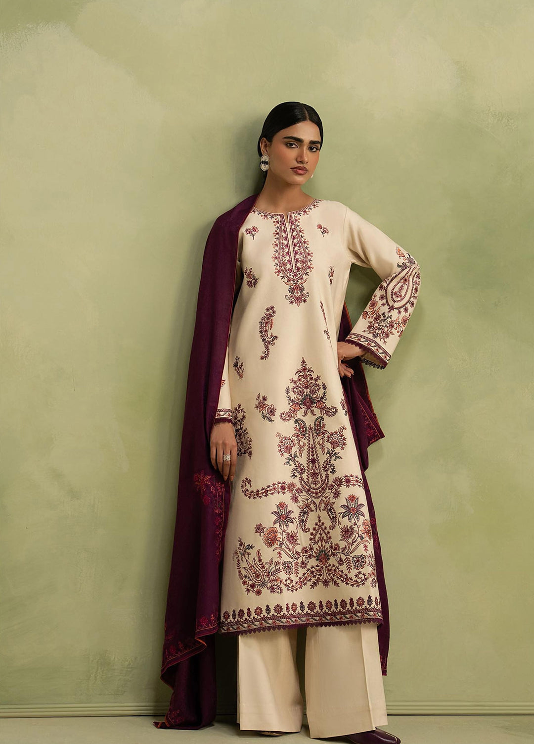 RajBari Exclusive Shawl Unstitched Embroidered Khaddar 3 Piece Suit RB26UES 10 - Winter Collection