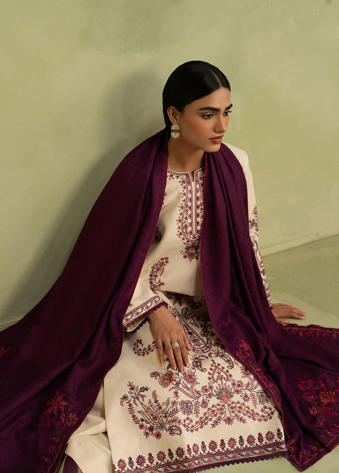 RajBari Exclusive Shawl Unstitched Embroidered Khaddar 3 Piece Suit RB26UES 10 - Winter Collection