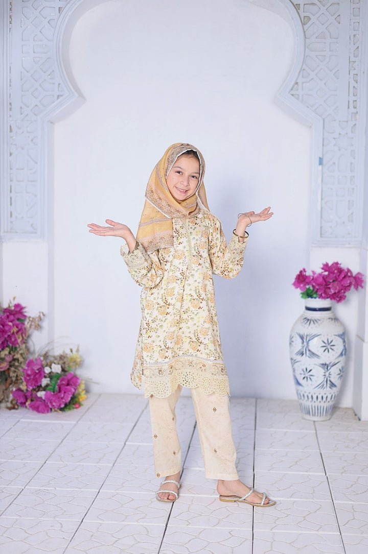 Me and Mummy by Suntex Fabrics RTW Embroidered Lawn 3 Piece Suit Fuchsia Cream-Girls Casual Collection