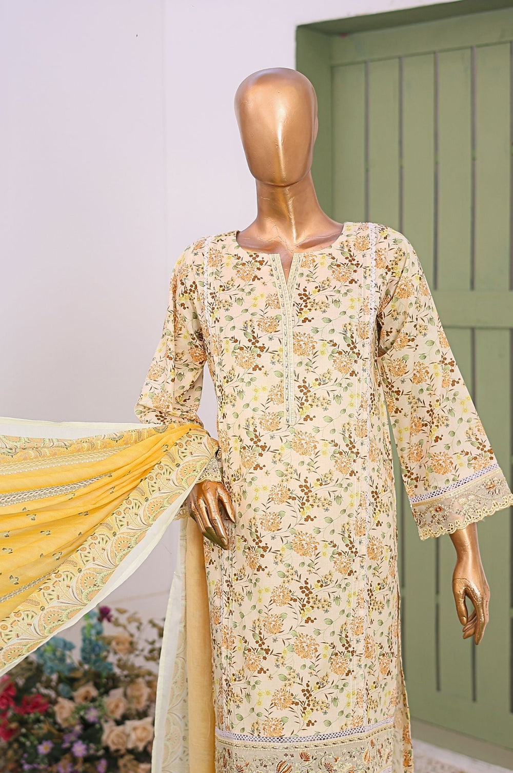 Me and Mummy by Suntex Fabrics RTW Embroidered Lawn 3 Piece Suit Cream-Women Casual Collection