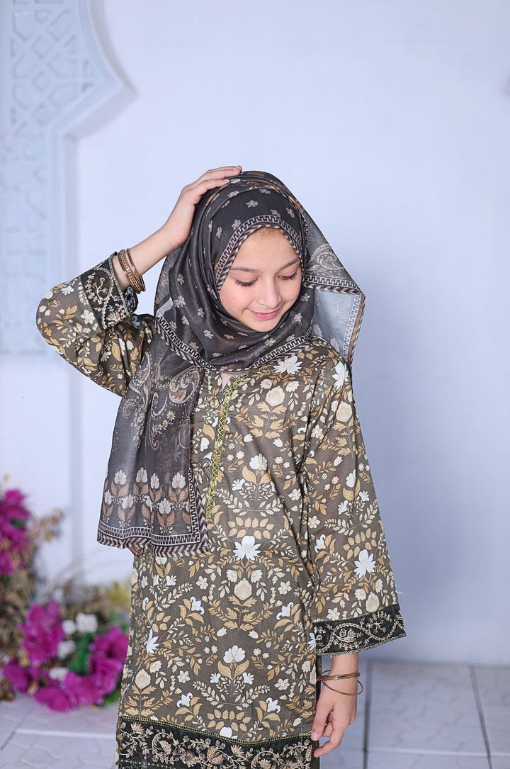 Me and Mummy by Suntex Fabrics RTW Embroidered Lawn 3 Piece Suit Green-Girls Casual Collection