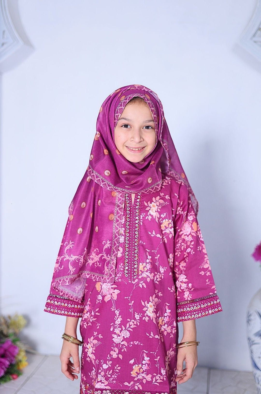Me and Mummy by Suntex Fabrics RTW Embroidered Lawn 3 Piece Suit Pink-Girls Casual Collection