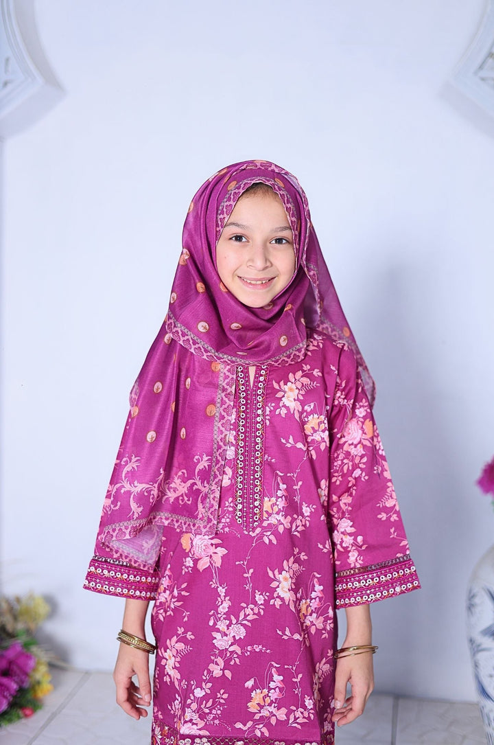 Me and Mummy by Suntex Fabrics RTW Embroidered Lawn 3 Piece Suit Pink-Girls Casual Collection