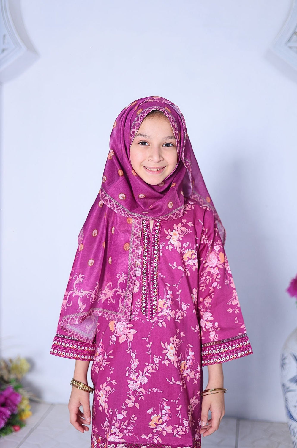 Me and Mummy by Suntex Fabrics RTW Embroidered Lawn 3 Piece Suit Pink-Girls Casual Collection