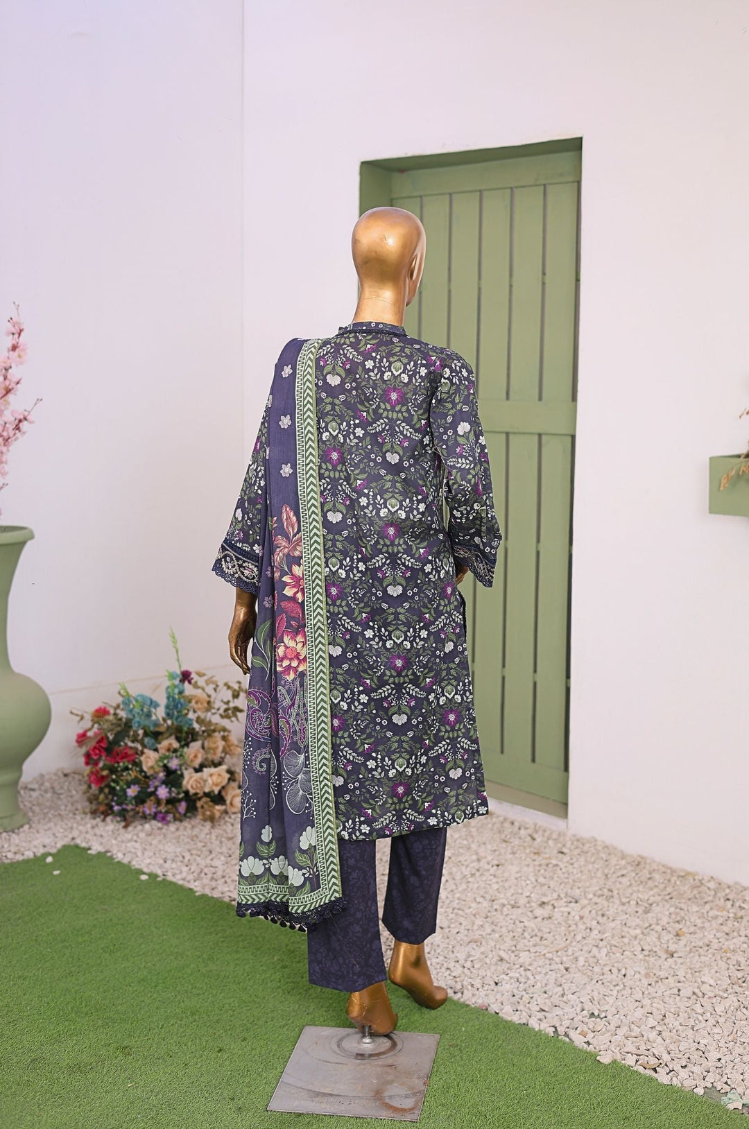 Me and Mummy by Suntex Fabrics RTW Embroidered Lawn 3 Piece Suit Navy Blue Casual Collection