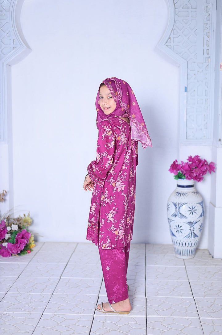 Me and Mummy by Suntex Fabrics RTW Embroidered Lawn 3 Piece Suit Pink-Girls Casual Collection