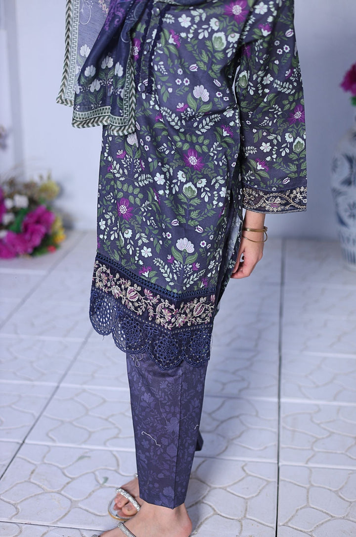 Me and Mummy by Suntex Fabrics RTW Embroidered Lawn 3 Piece Suit Navy Blue Casual Collection