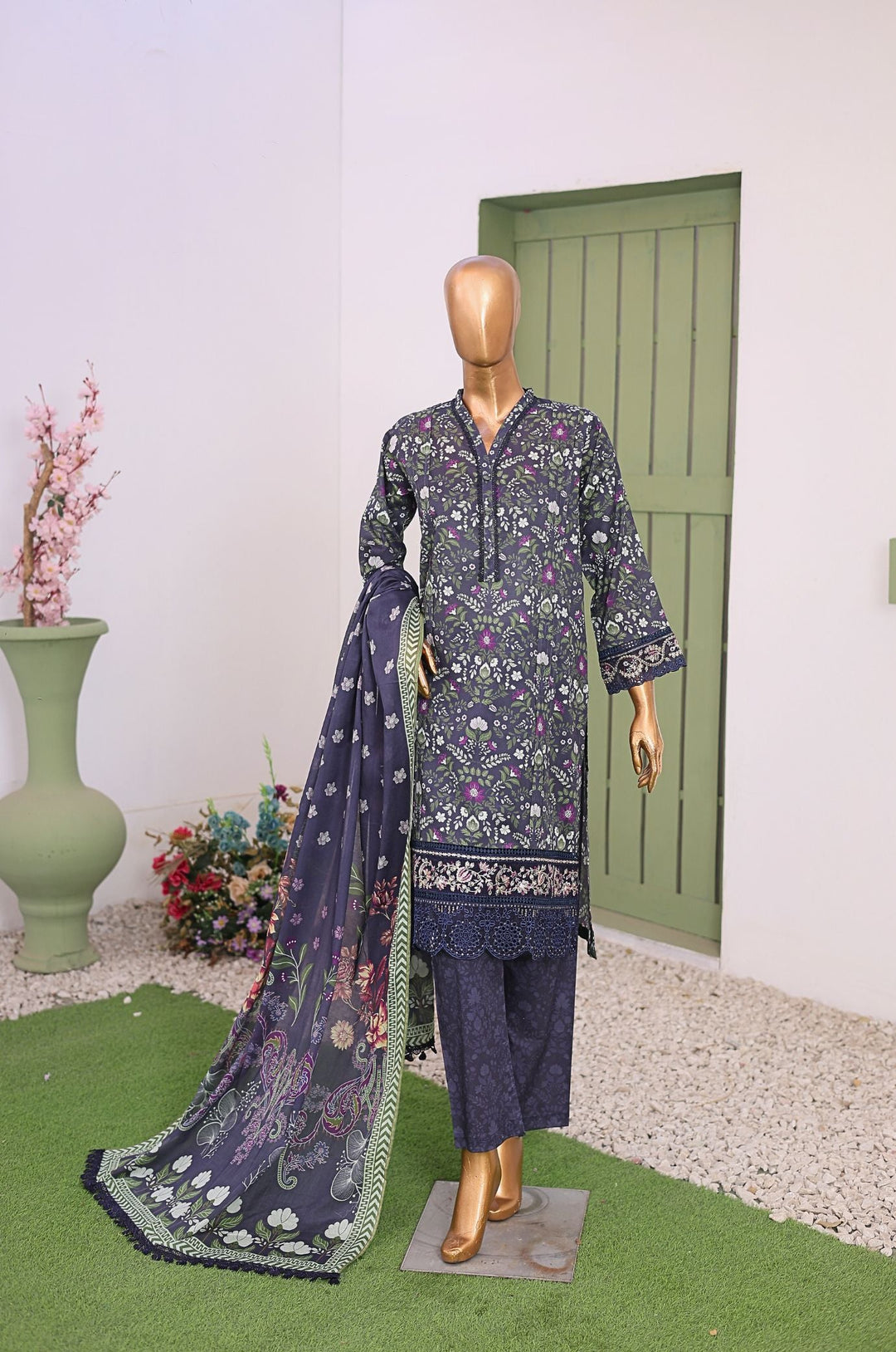 Me and Mummy by Suntex Fabrics RTW Embroidered Lawn 3 Piece Suit Navy Blue Casual Collection