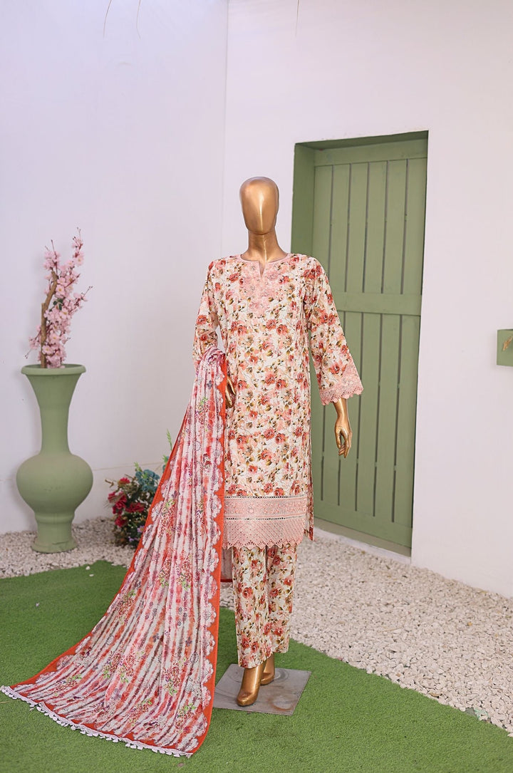 Me and Mummy by Suntex Fabrics RTW Embroidered Lawn 3 Piece Suit Off White-Women Casual Collection