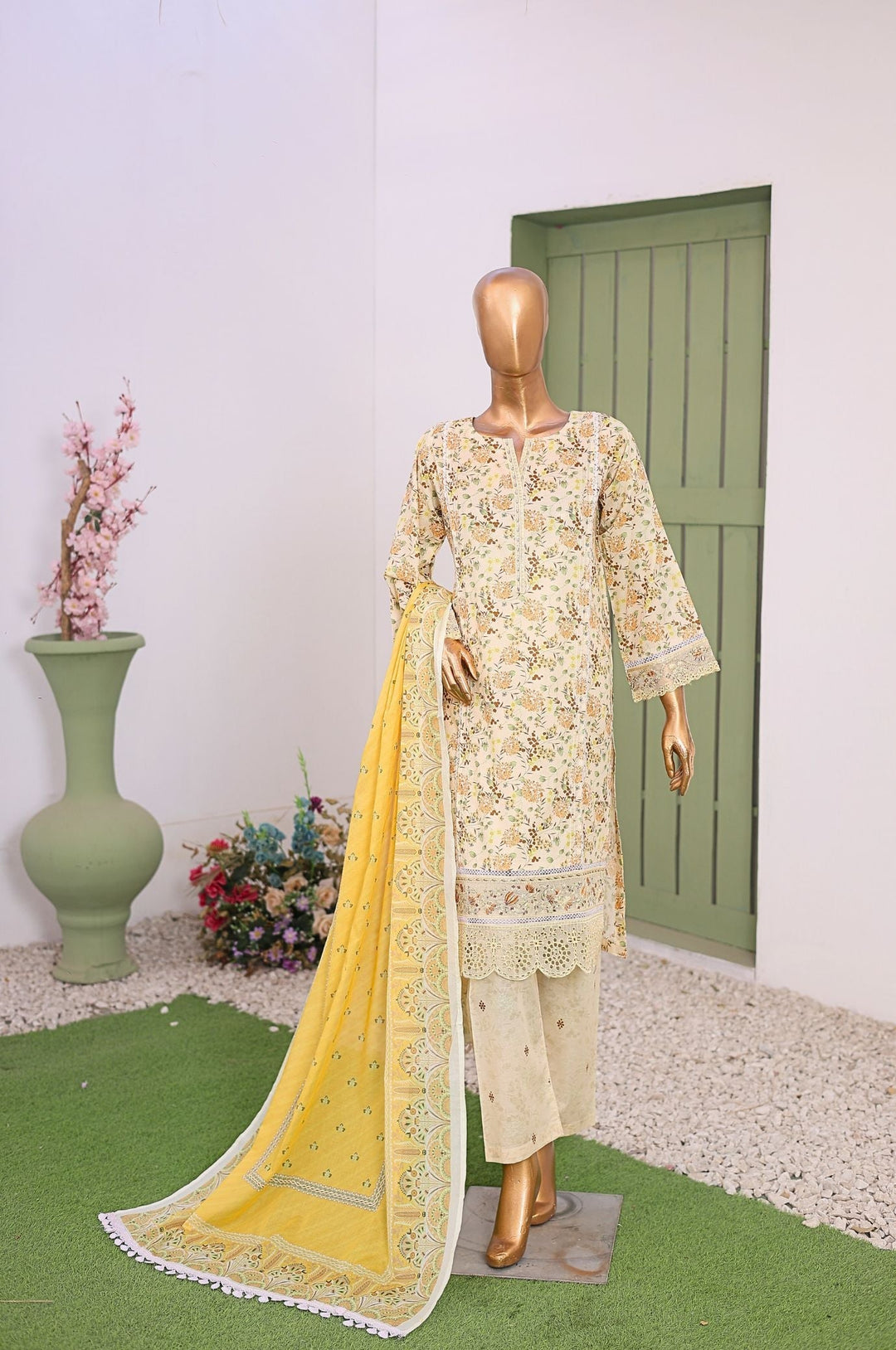 Me and Mummy by Suntex Fabrics RTW Embroidered Lawn 3 Piece Suit Cream-Women Casual Collection