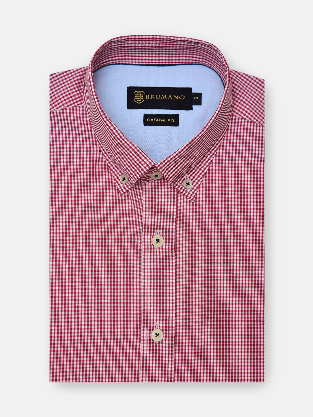 Brumano Ready To Wear Shirts Men 1 Piece Cotton Red Gingham Button Down Shirt 0-31-024-5089 - Summer Collection
