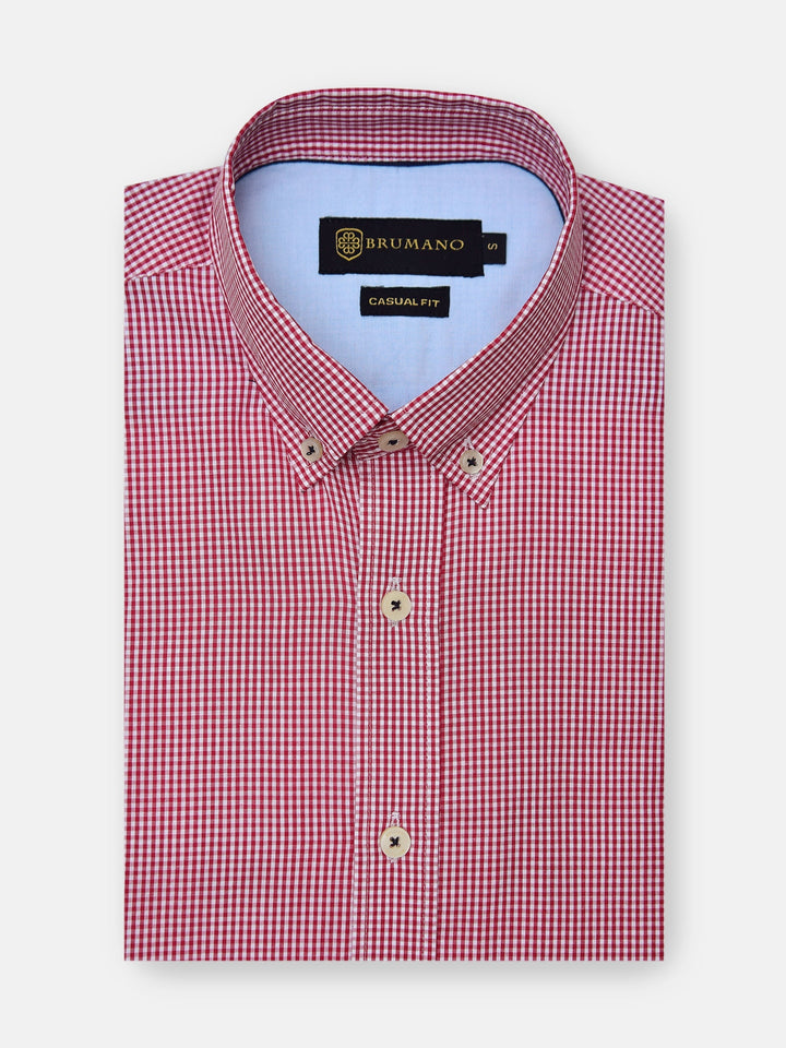 Brumano Ready To Wear Shirts Men 1 Piece Cotton Red Gingham Button Down Shirt 0-31-024-5089 - Summer Collection