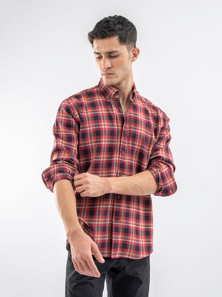 Brumano Ready To Wear Shirts Men 1 Piece Cotton Red Light Weight Checkered Shirt 0-31-025-3966 - Summer Collection