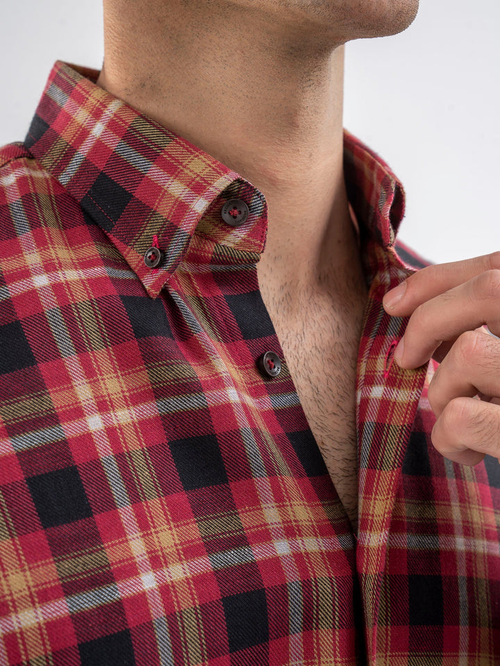 Brumano Ready To Wear Shirts Men 1 Piece Cotton Red Light Weight Checkered Shirt 0-31-025-3966 - Summer Collection