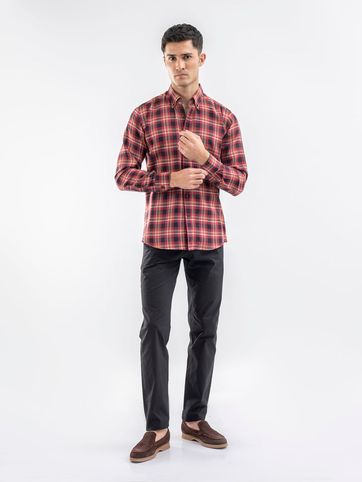 Brumano Ready To Wear Shirts Men 1 Piece Cotton Red Light Weight Checkered Shirt 0-31-025-3966 - Summer Collection