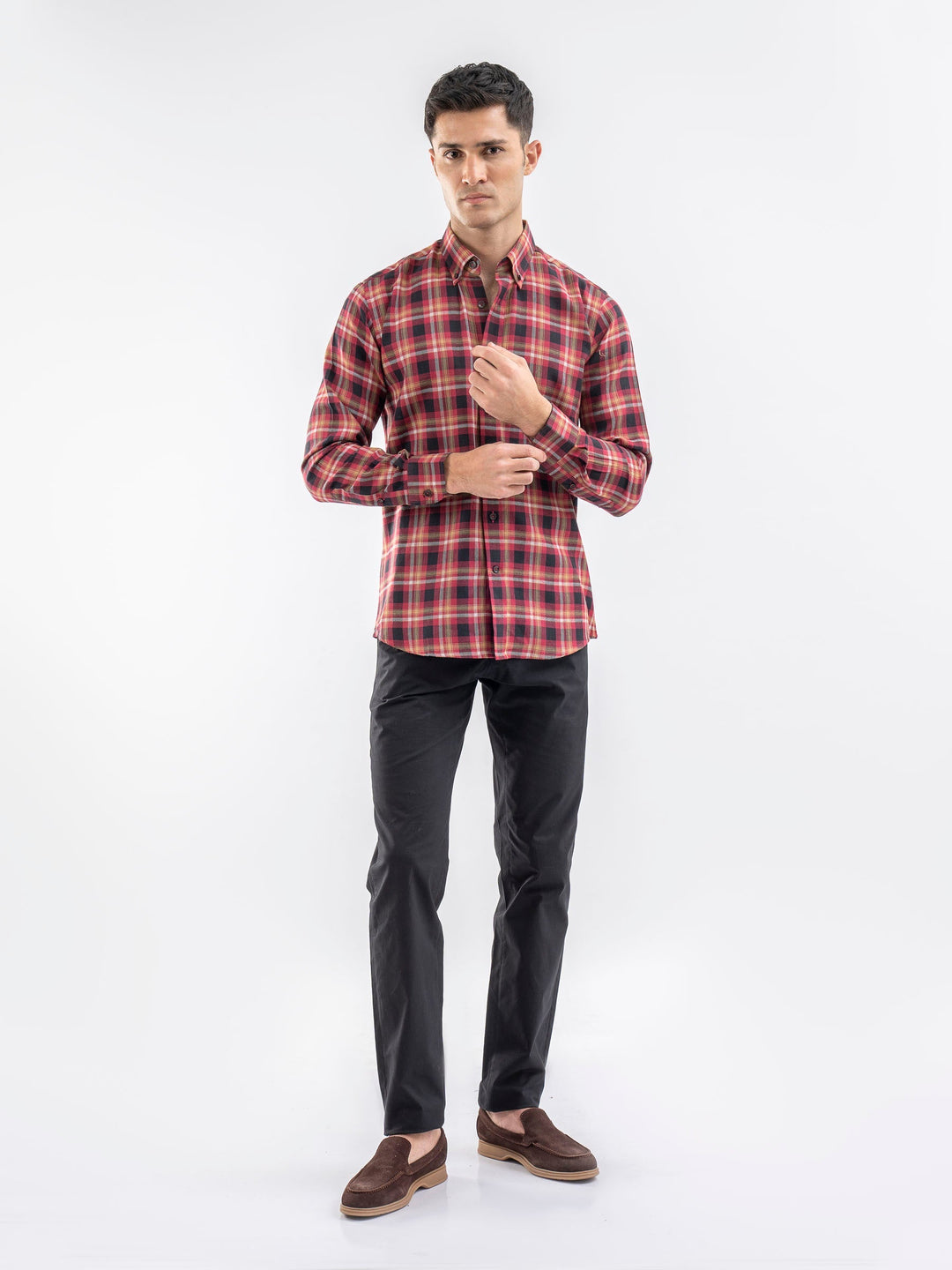 Brumano Ready To Wear Shirts Men 1 Piece Cotton Red Light Weight Checkered Shirt 0-31-025-3966 - Summer Collection