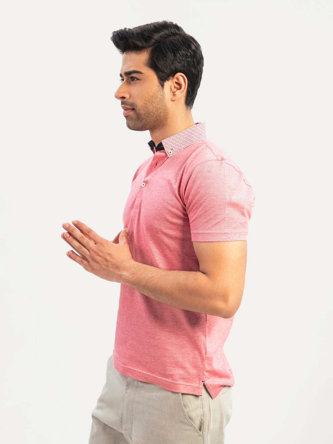 Brumano  Printed Cotton Polo Red Mercerized Pique Polo With Printed Collar