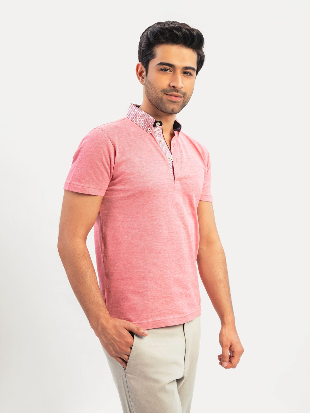 Brumano  Printed Cotton Polo Red Mercerized Pique Polo With Printed Collar