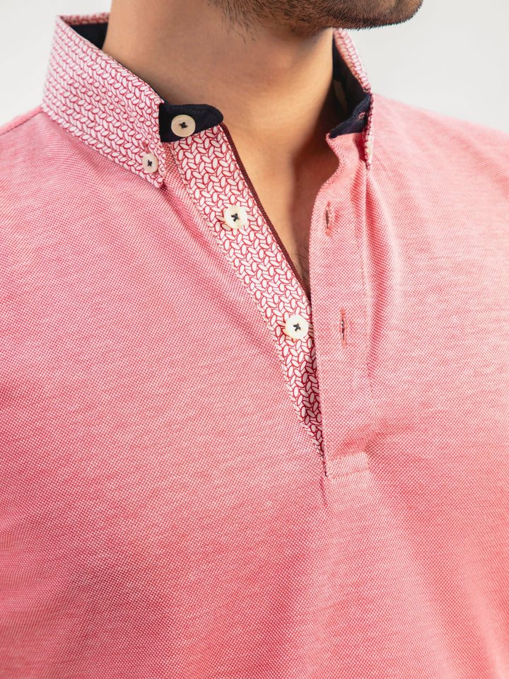 Brumano  Printed Cotton Polo Red Mercerized Pique Polo With Printed Collar