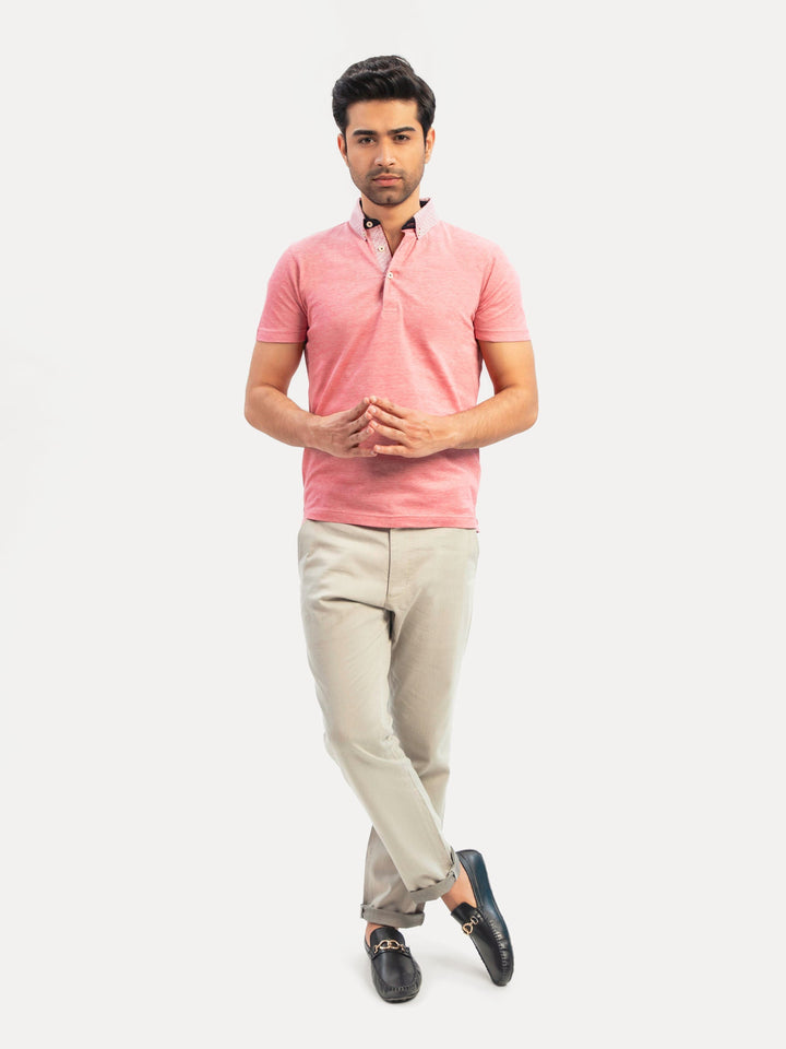 Brumano  Printed Cotton Polo Red Mercerized Pique Polo With Printed Collar