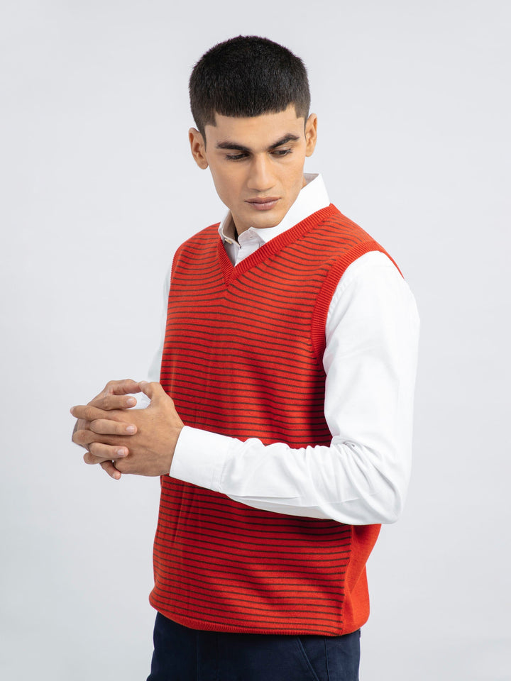 Brumano Ready to Wear Men Red Striped Wool Blended Sleeveless Sweater 0-22-023-2509-D-01 - Winter Collection