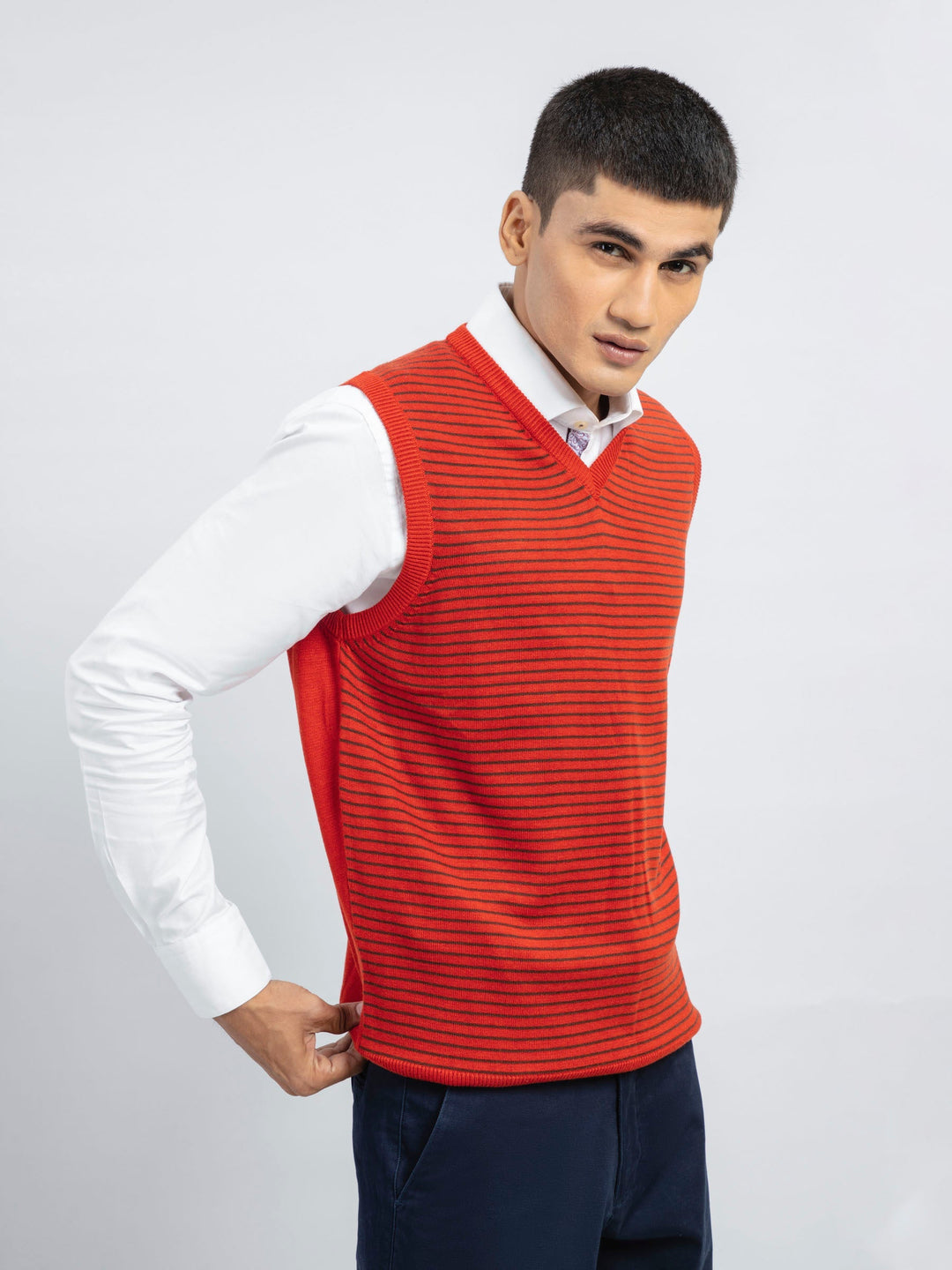 Brumano Ready to Wear Men Red Striped Wool Blended Sleeveless Sweater 0-22-023-2509-D-01 - Winter Collection