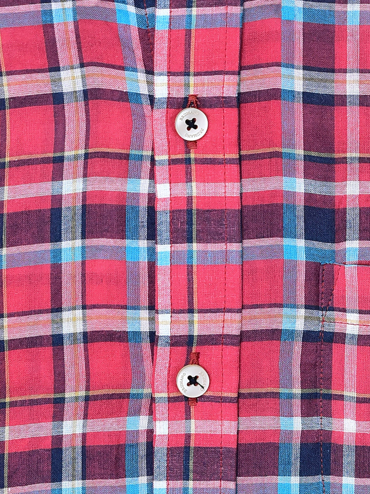Brumano Ready To Wear Shirts Men 1 Piece Cotton Red Tartan Plaid Light Weight Seersucked Shirt 0-31-024-3339 - Summer Collection