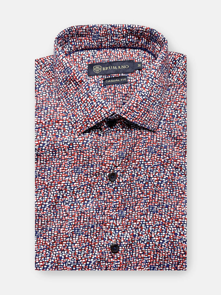 Brumano Ready To Wear Shirts Men 1 Piece Cotton Red & Blue Abstract Printed Shirt 0-31-025-3644 - Summer Collection