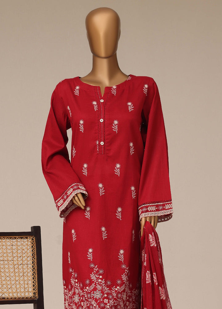HZ Textiles RTW Chikankari Lawn 3 Piece Suit HZ26PCL RED GLOW SBE-3P-074 - Casual Collection