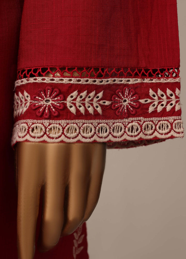 HZ Textiles RTW Chikankari Lawn 3 Piece Suit HZ26PCL RED GLOW SBE-3P-074 - Casual Collection