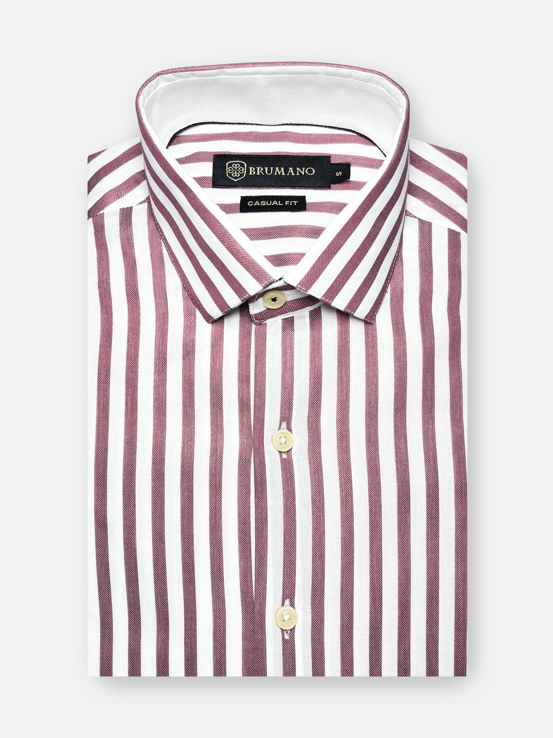Brumano Ready To Wear Shirts Men 1 Piece Cotton Red & White Bengal Striped Formal Shirt 0-31-025-4508 - Summer Collection