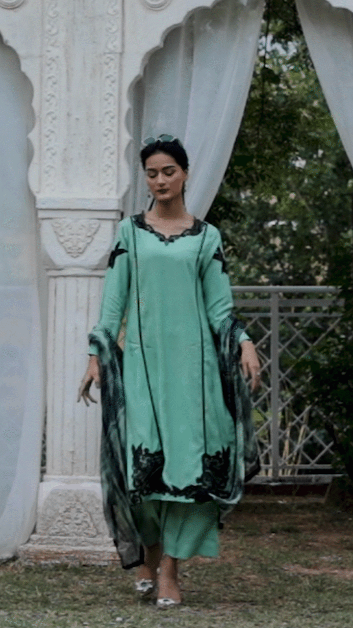 Jashn e Eid by Reezas Women Embroidered Lawn Silk 3 Piece Mehr-e-Eid Mint Green - Summer Collection