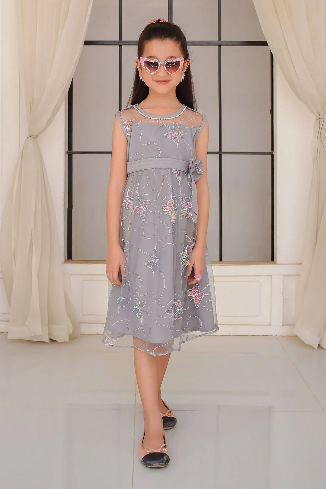 Ochre Girls Pret Solids Sequence Net 1 Piece Dress INCF-21 - Summer Collection