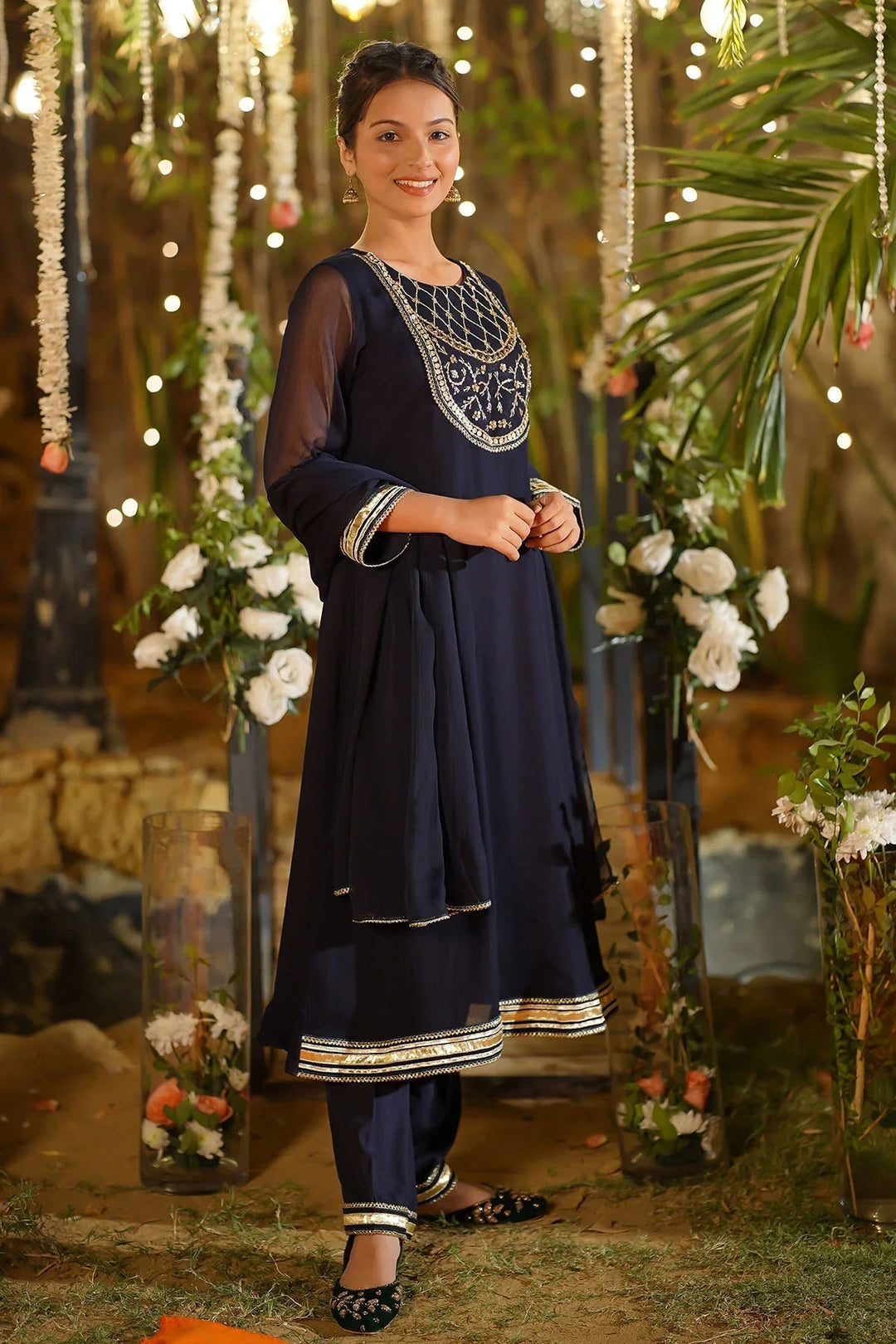 Ochre Girls Pret Embroidered Chiffon Hand Adda Work 3 Piece Suit AC-65 - Summer Collection