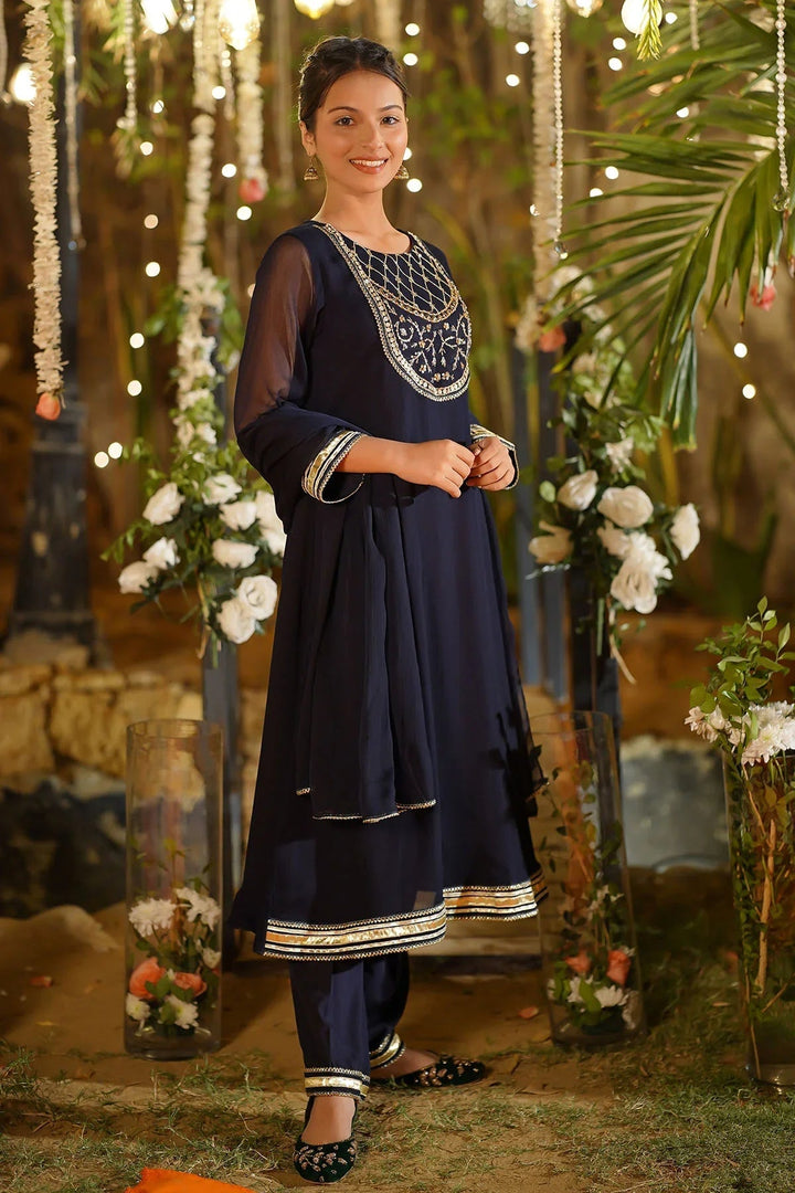 Ochre Girls Pret Embroidered Chiffon Hand Adda Work 3 Piece Suit AC-65 - Summer Collection