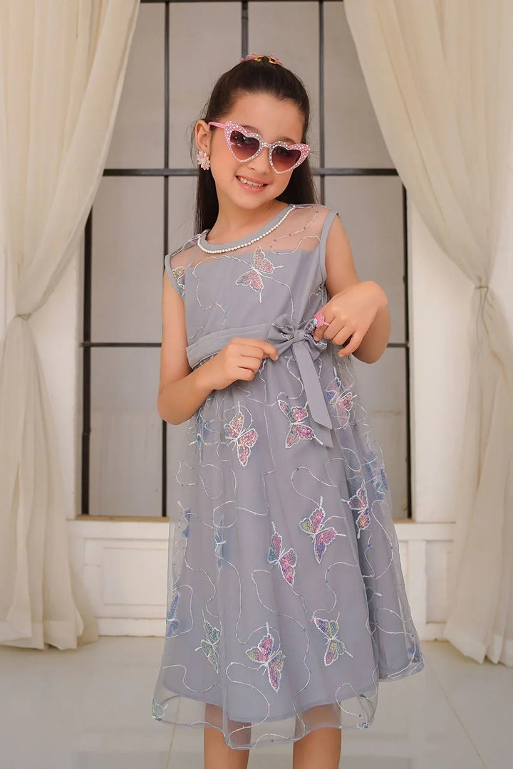 Ochre Girls Pret Solids Sequence Net 1 Piece Dress INCF-21 - Summer Collection